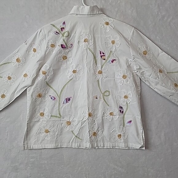 Women's Artistry Patchwork Floral Button Front Shirt Size M/L Sequin Embroidered - Picture 14 of 16